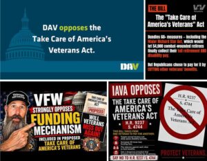 A compost of graphics from Vets groups opposing the Act